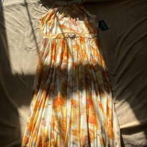 Alexandre Birman Orange and White Strapless Sundress